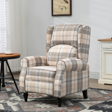 HOMCOM Khaki Recliner Chair Wingback Armchair Adjustable Back 150kg 90-150°