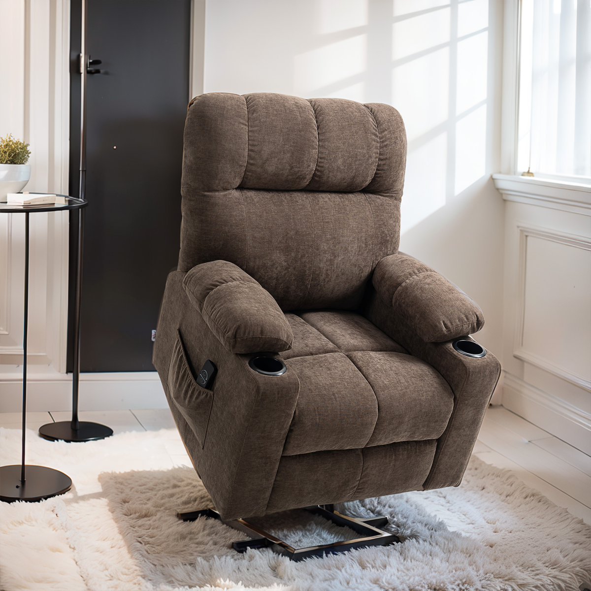 HOMCOM Heavy Duty Riser Recliner Lift Chair for Elderly, Remote, Brown 150kg