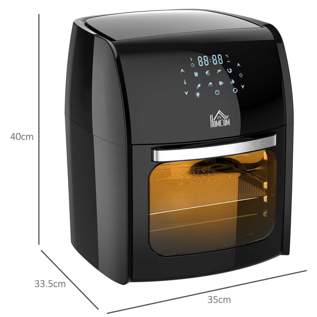 HOMCOM 12L Air Fryer Oven 8 Presets 1800W Rapid Air Circulation Rotisserie Black
