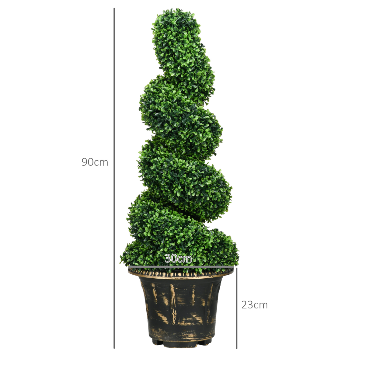 HOMCOM Set of 2 Artificial Boxwood Topiary Spiral Trees in Pots, 90cm