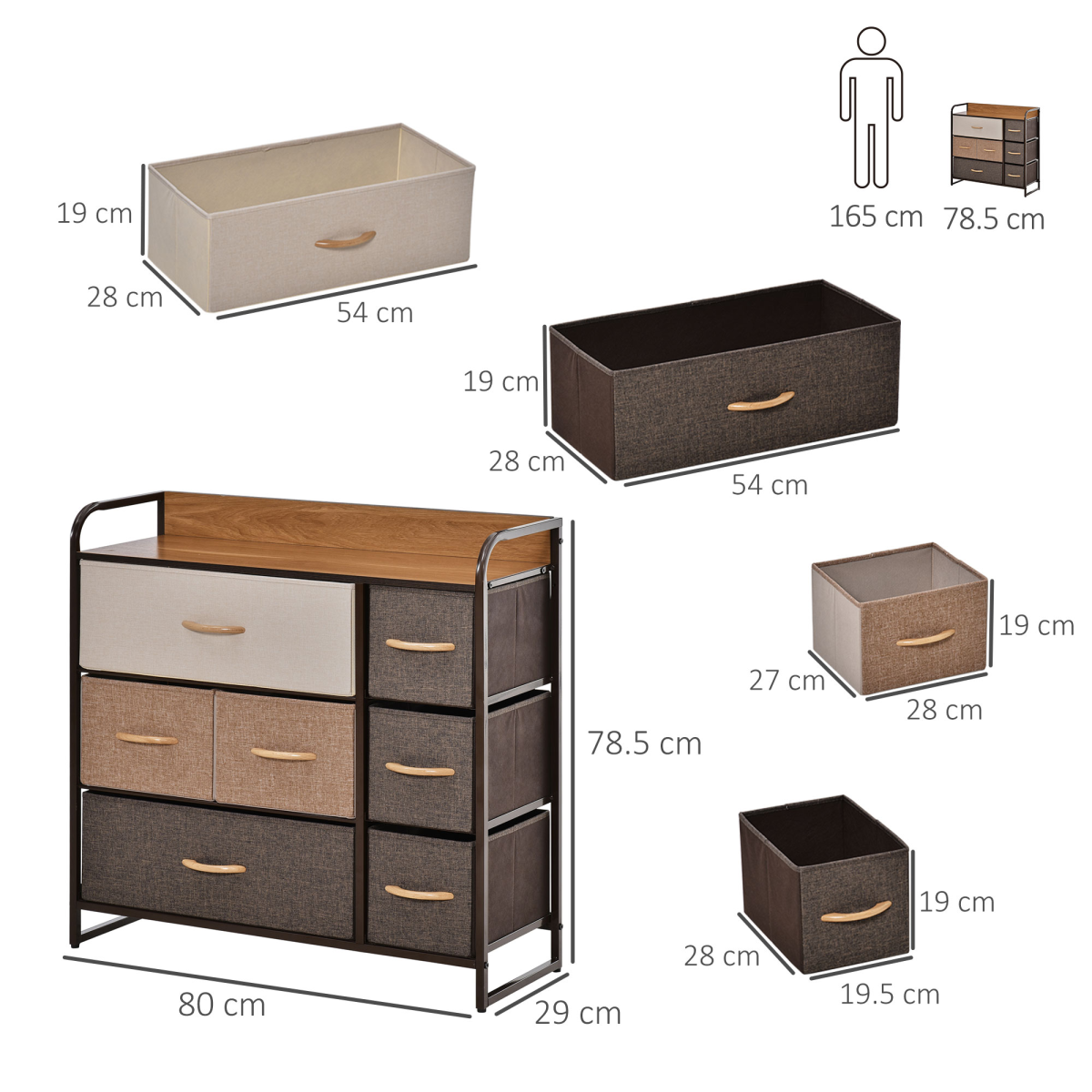 HOMCOM 7 Drawer Fabric Dresser Chest of Drawers Storage Organizer MDF Top