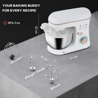HOMCOM Electric Stand Mixer 5L 1400W Dough Hook Whisk Beater 6 Speed White