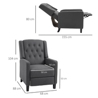 HOMCOM Button Tufted Microfibre Recliner Armchair with Push Back 135° Grey