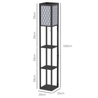 Shelf Floor Lamp W/4-tier Open Shelves Wooden, 26L x 26W x 160Hcm-Black/White