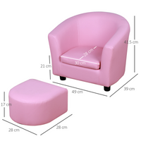 HOMCOM Kids Mini Sofa Armchair with Ottoman, Playroom Bedroom, Pink & Black 45kg