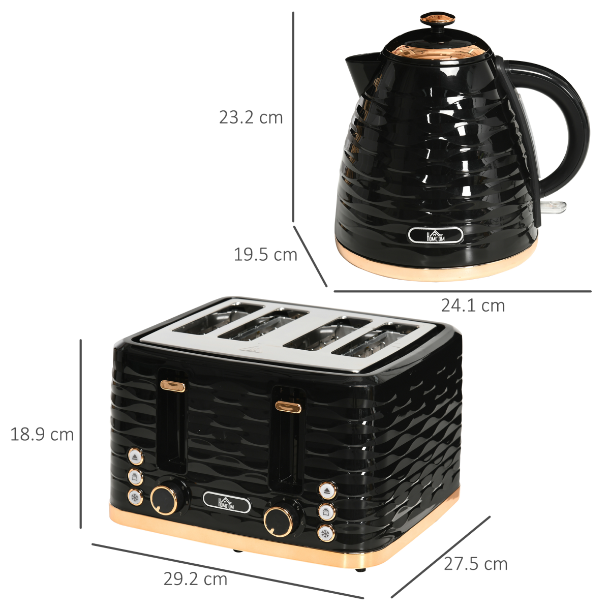 HOMCOM Electric Kettle Toaster Set 1.7L Rapid Boil 4 Slice Black UK Plug