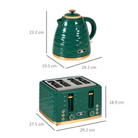 HOMCOM 1.7L Kettle & 4-Slice Toaster Set Rapid Boil Green Pebbled Design UK