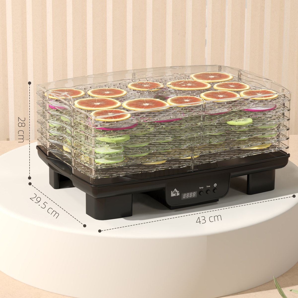 HOMCOM 6-Tray Food Dehydrator Machine, 40–70°C Fruit Meat Veg Dryer, Black