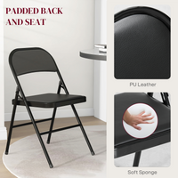 HOMCOM 4 Pack Padded Folding Chairs with Cushioned Seat and Metal Frame Black