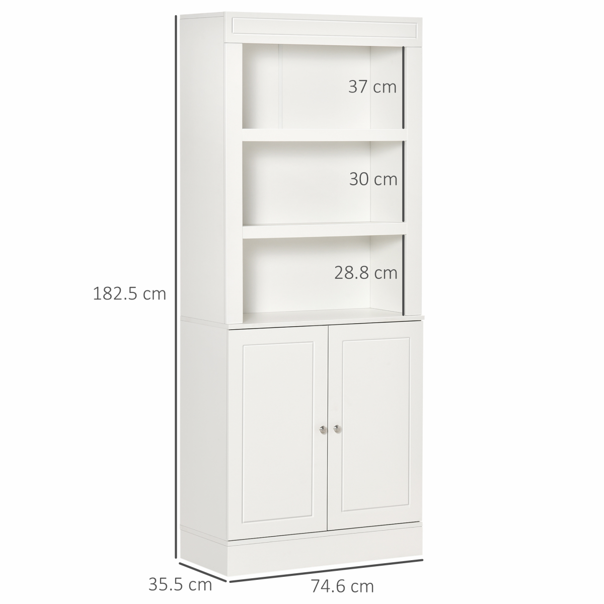 White Kitchen Cupboard Sideboard with 6-Tier Shelving, Double Door Storage