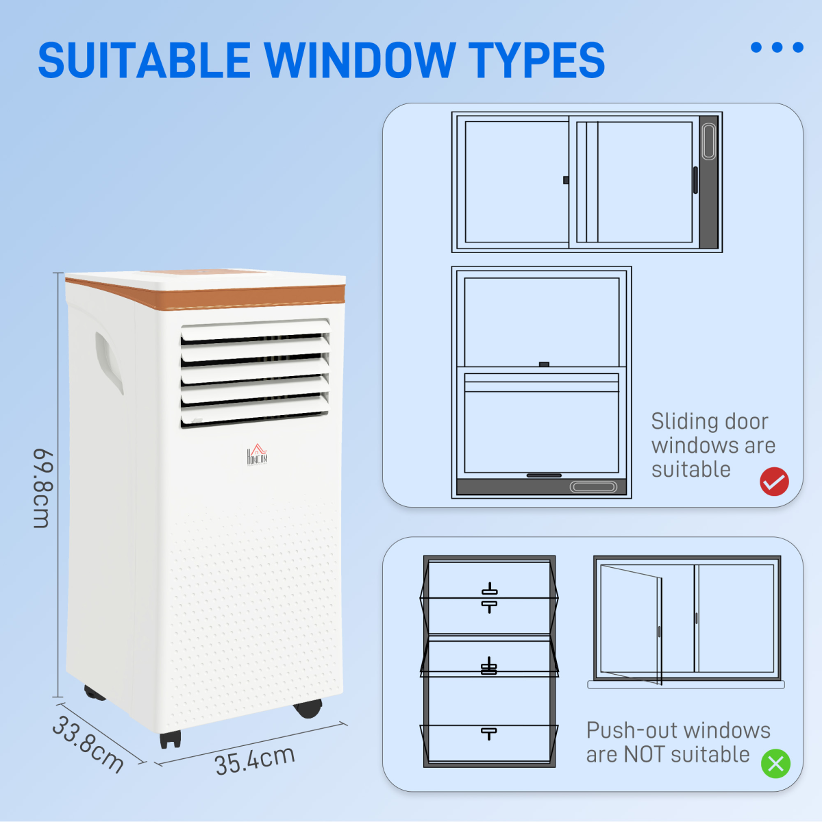 HOMCOM 9000BTU Portable Air Conditioner R290 4 Modes Timer LED Remote Wheels