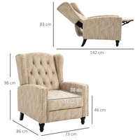 HOMCOM Beige Marble Effect Manual Reclining Armchair Footrest Nailhead Studs 150kg