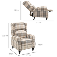 HOMCOM Khaki Recliner Chair Wingback Armchair Adjustable Back 150kg 90-150°