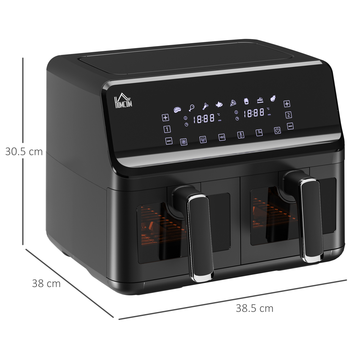 Dual Air Fryer 8L 2 Baskets 8 Presets Timer 2500W Cookbook Non-stick UK Plug