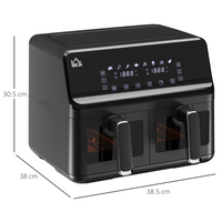 Dual Air Fryer 8L 2 Baskets 8 Presets Timer 2500W Cookbook Non-stick UK Plug