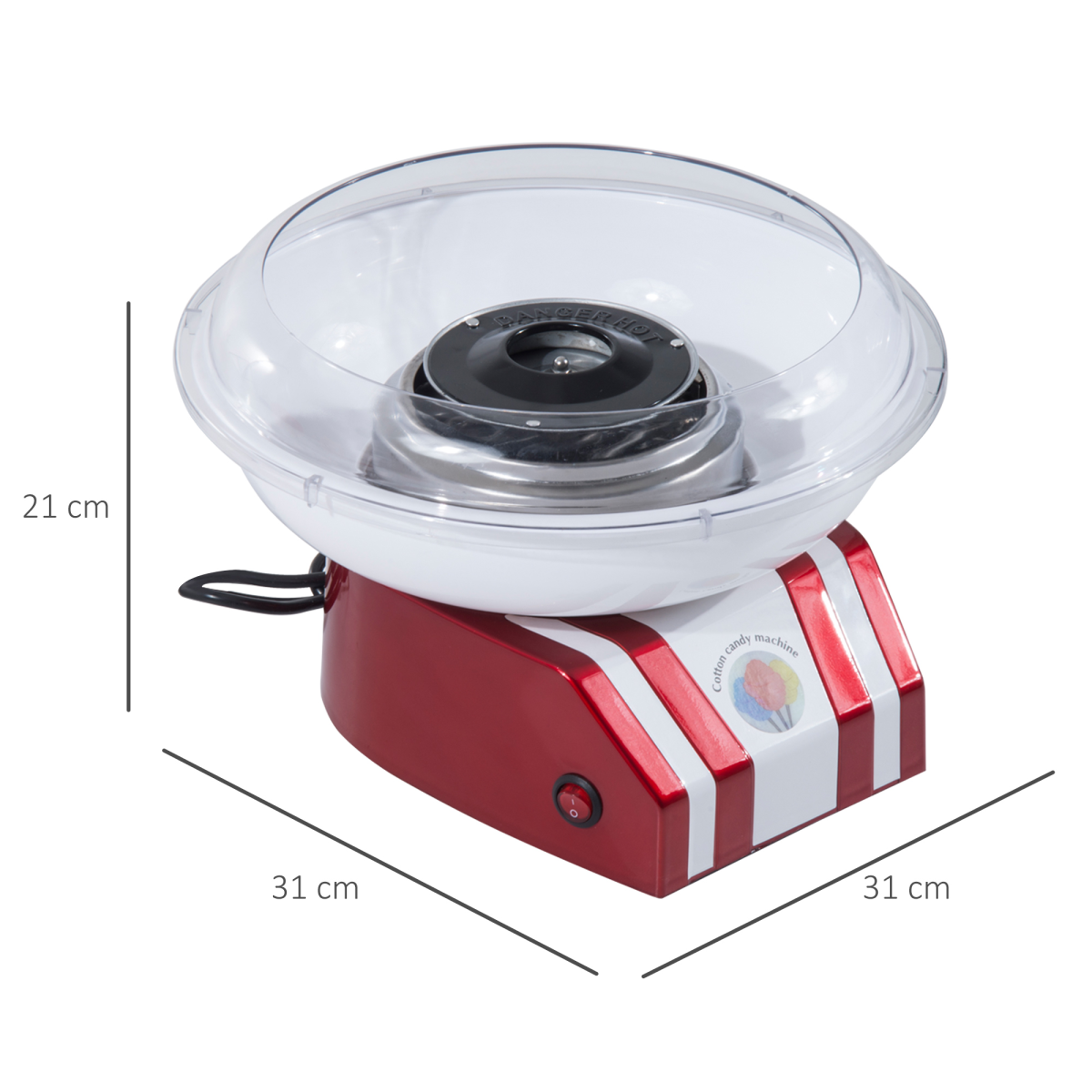 Candy Floss Machine 450W Stainless Steel Red/White 10 Bamboo Sticks UK Plug