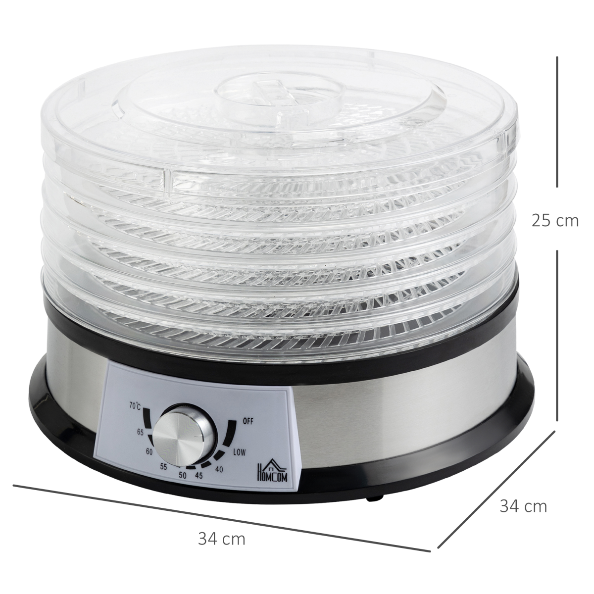 5 Tier Food Dehydrator 250W Stainless Steel Food Dryer 35–70°C Silver UK