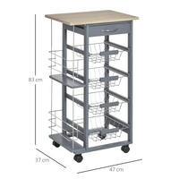 Kitchen Island Trolley Cart w/ 4 Baskets, Drawer & Side Racks Dark Grey