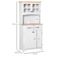 Kitchen Cupboard, Framed Glass Doors, 2 Drawers, Microwave Counter, White