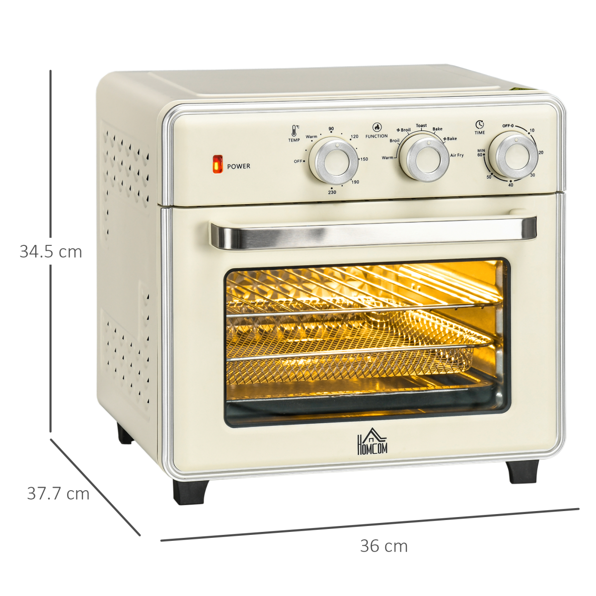 HOMCOM 7-in-1 20L Toaster Oven Air Fryer 4-Slice 1400W Timer 90-230℃ 360°