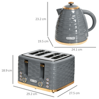 HOMCOM 1.7L Kettle & 4-Slice Toaster Set, Rapid Boil, Grey, 7 Browning Levels