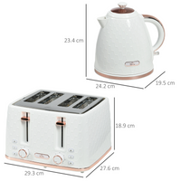 HOMCOM 1.7L Kettle & 4-Slice Toaster Set, Defrost Reheat, Crumb Tray, White