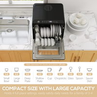 HOMCOM Countertop Dishwasher 4 Place Settings Dual Water Supply 6 Programs Black