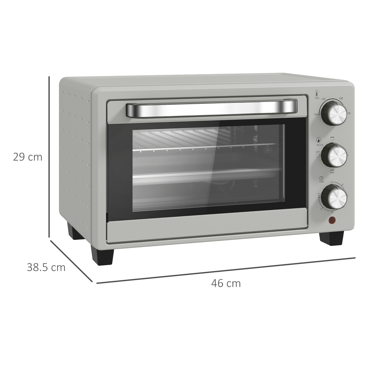 HOMCOM 21L Mini Electric Oven Grill, Adjustable Temp 100-230°C, 1400W Silver