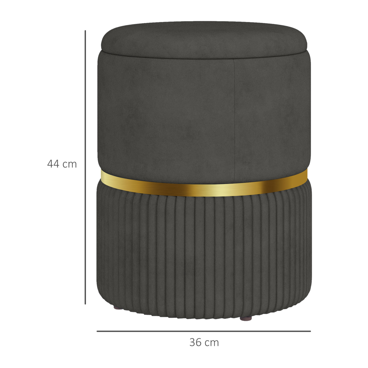 HOMCOM Grey Round Storage Pouffe Footstool Cushioned Top Hidden Space Velvet UK