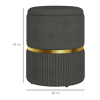 HOMCOM Grey Round Storage Pouffe Footstool Cushioned Top Hidden Space Velvet UK