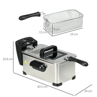 HOMCOM 3L Deep Fat Fryer 2000W Adjustable Thermostat 60min Timer Glass Lid
