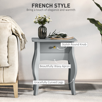 HOMCOM End Table French Style Small Table with Drawer and Curved Legs, Grey