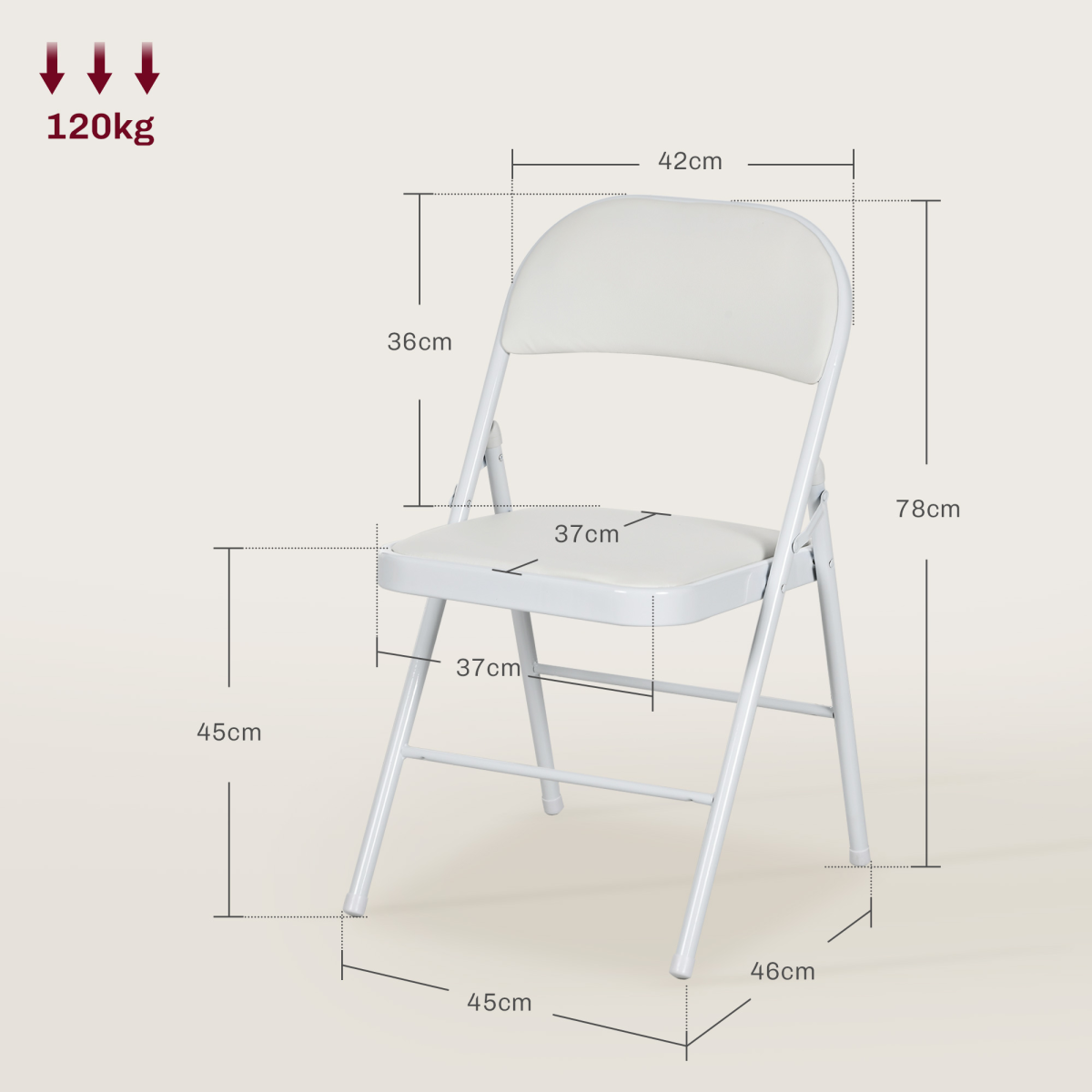 HOMCOM 2 Pack Padded Folding Chairs Cushioned Seat Metal Frame White PU Leather