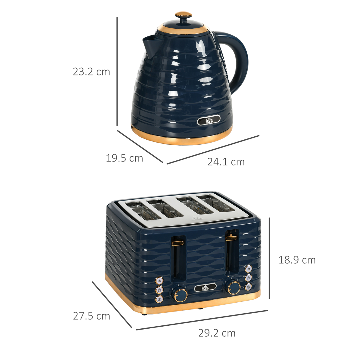 HOMCOM 1.7L Kettle & 4 Slice Toaster Set Fast Boil Rapid Blue with Safety