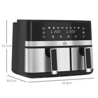 HOMCOM Dual Zone Air Fryer 8.5L, SYNCFinish, 8 Presets, 2700W, Black/Silver