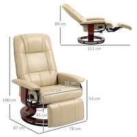 HOMCOM Ergonomic Recliner Office Chair PU Leather Lounger 145° Cream 120kg