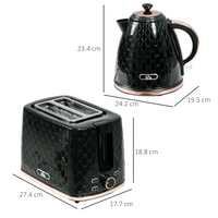 HOMCOM 1.7L Kettle & 2-Slice Toaster Set Fast Boil Auto Pop-Up Black