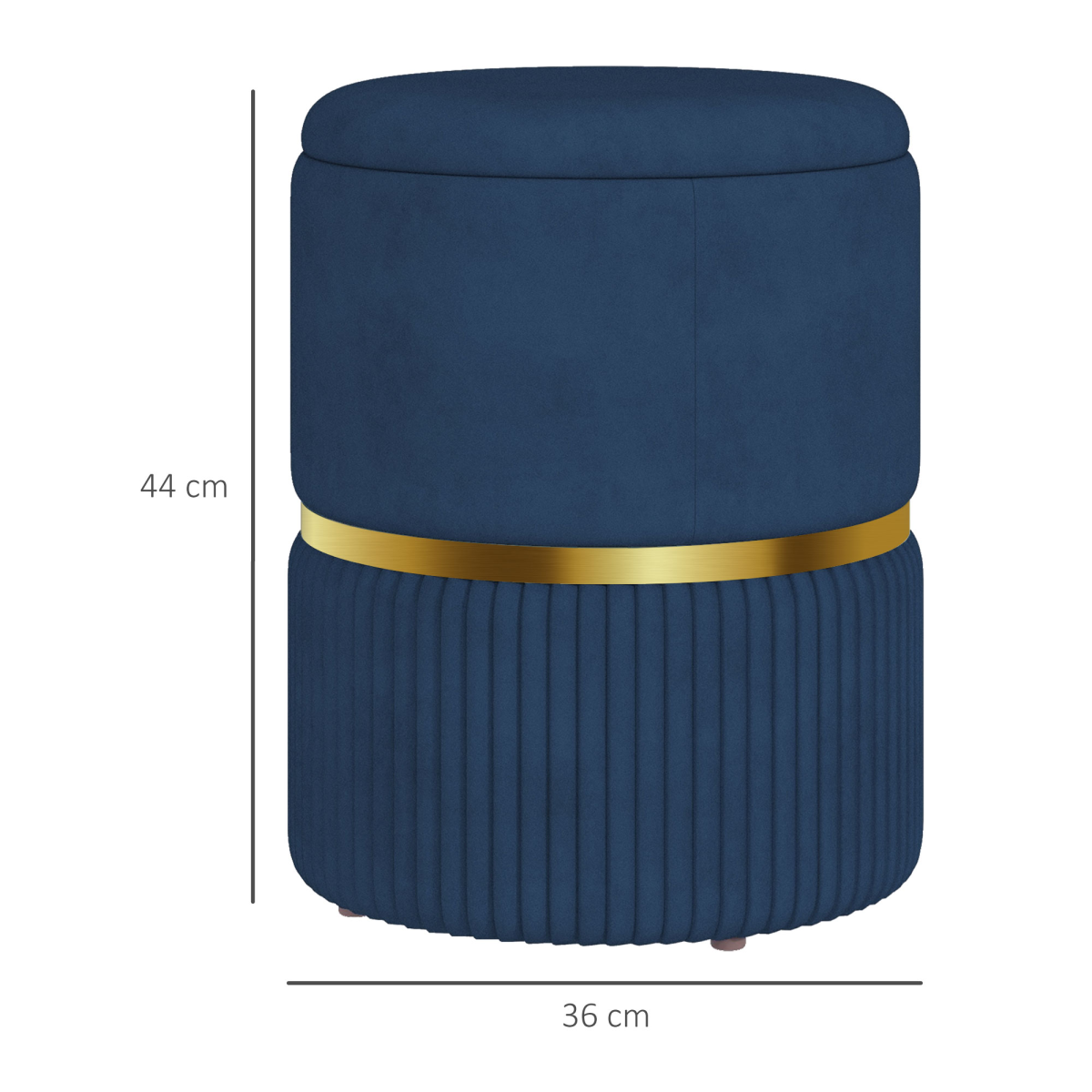 HOMCOM Dark Blue Round Storage Pouffe Footstool, Cushioned Top, Velvet, UK