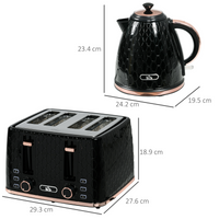 HOMCOM 1.7L Kettle & 4-Slice Toaster Set, Defrost Reheat Auto-Centres Black