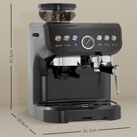 15 Bar Espresso Coffee Machine Black w/ Integrated Bean Grinder & Steam Wand