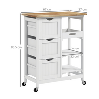 HOMCOM Rolling Kitchen Island Cart, Bar Serving Cart, Compact Trolley White