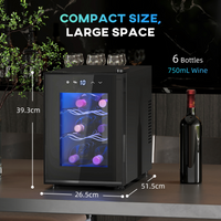 HOMCOM Mini Beer and Wine Fridge, 6 Bottle, with Glass Door, Touch Screen