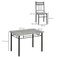 HOMCOM 5-Piece Dining Table Set 4 Chairs Marble-Effect, Padded Seats, Light Grey