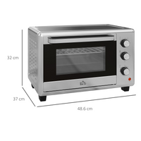 HOMCOM 30L Mini Oven 1600W Silver Adjustable Thermostat Timer 60 Min 3 Heat