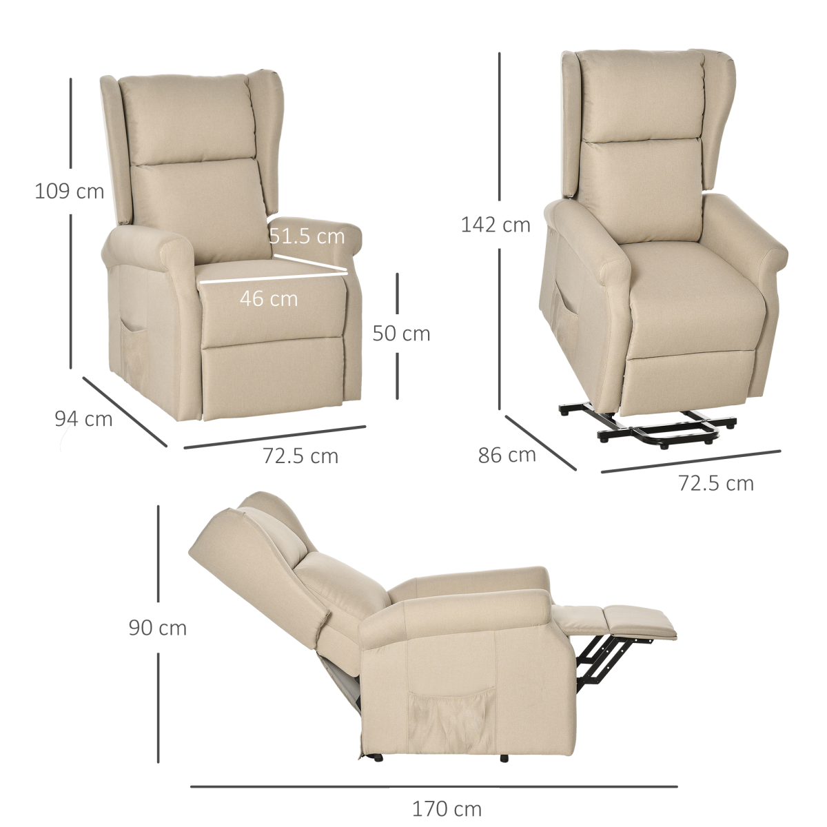 HOMCOM Power Lift Recliner Chair for Elderly, Fabric Armchair w/ Remote, Beige