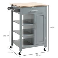 Kitchen Trolley Utility Cart on Wheels Grey with Drawer & Open Shelf Storage