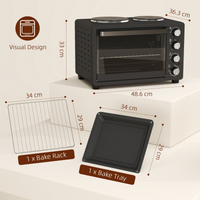 HOMCOM 28L Toaster Oven 2 Hot Plates Grill Roast Bake Countertop 2600W Black