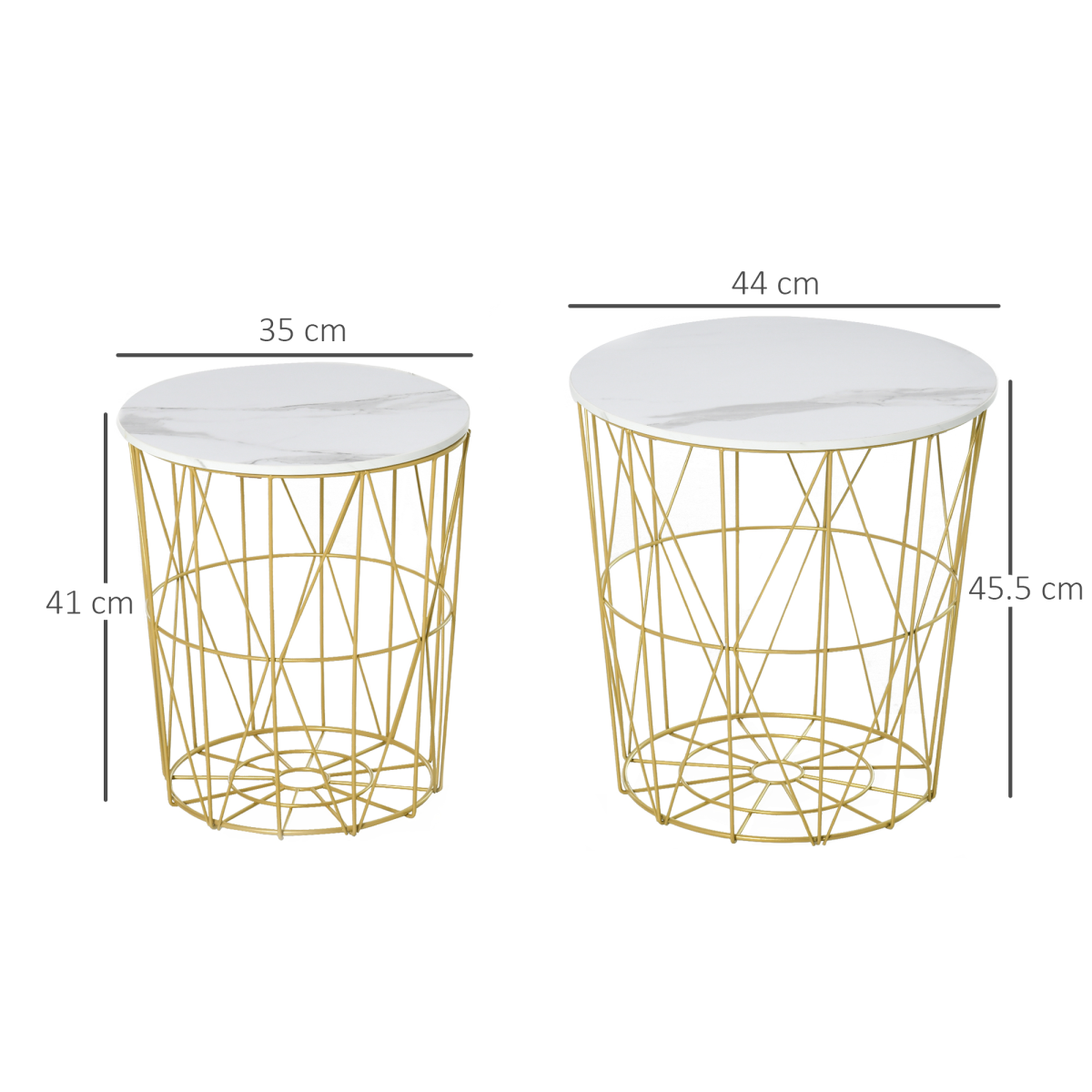 HOMCOM Set of 2 Nesting End Tables Side Tables with Basket Removable Top White