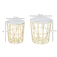 HOMCOM Set of 2 Nesting End Tables Side Tables with Basket Removable Top White
