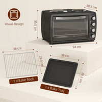 HOMCOM 36L Toaster Oven 2 Hot Plates 2600W Grill Roast Bake with Timer Black UK